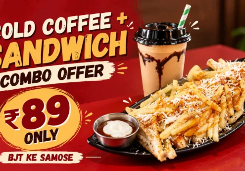 Authentic cold coffee and veg cheese sandwich combo offer at BJT Ke Samose Indore
