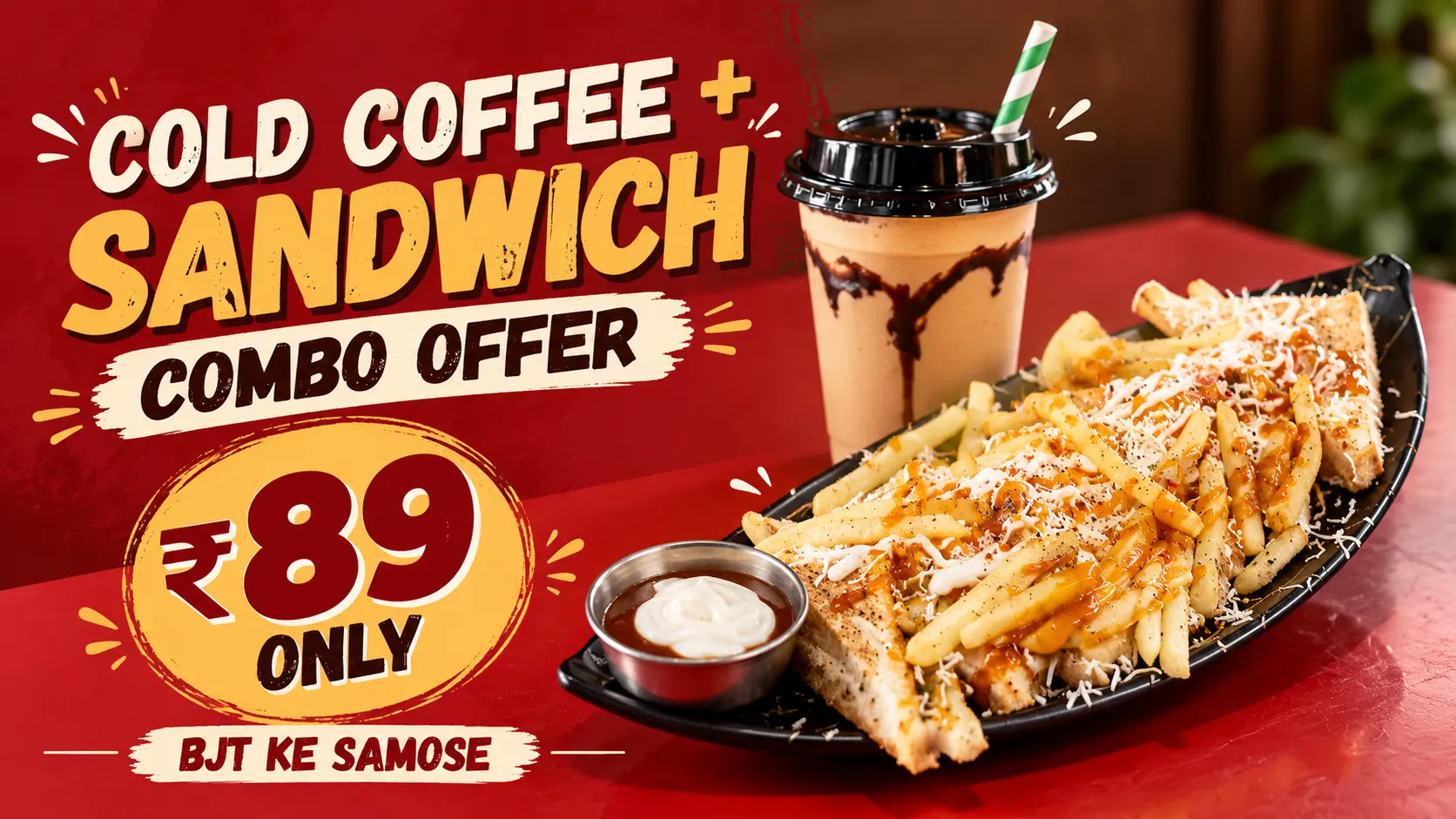 Authentic cold coffee and veg cheese sandwich combo offer at BJT Ke Samose Indore
